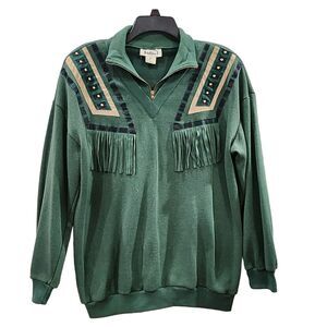 Rafael Men's Vintage Green‎ Fringe Pullover Sweater Size S Cotton Blend